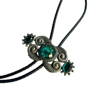 Bolo Tie – Black Cord & Emerald Green Stones