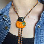 Load image into Gallery viewer, SOLD - 🎃 Halloween Bolo Tie – Black Cat &amp; Pumpkin
