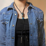 Load image into Gallery viewer, Western Bolo Tie, Turquoise-Style Stone &amp; Silver
