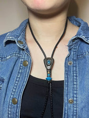 Load image into Gallery viewer, Western Bolo Tie, Turquoise-Style Stone &amp; Silver
