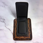 Load image into Gallery viewer, Harley-Davidson Tooled Leather Magnetic Money Clip Card Holder Belt Clip Biker
