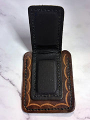 Load image into Gallery viewer, Harley-Davidson Tooled Leather Magnetic Money Clip Card Holder Belt Clip Biker