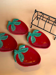 Load image into Gallery viewer, Vintage 2003 Tender Heart Treasures Strawberry Mini Plates Set of 4 w Rack