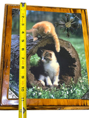 Load image into Gallery viewer, Vintage Kitten Cat Wooden Wall Clock Plaque 12x10 Nonworking Quartz