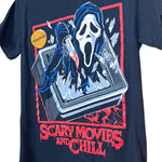 Load image into Gallery viewer, Ghostface Horror T-Shirt “Scary Movies and Chill” | Black Cotton Tee | Small
