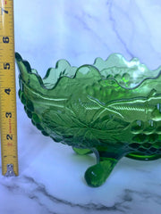 Load image into Gallery viewer, Vintage Glass Harvest Grape Green Footed Fruit Bowl Scalloped 12"