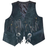 Load image into Gallery viewer, Vintage Black Suede Fringe Western Vest Concho Beaded Cowboy Biker Unisex Small - Lisa Lassi
