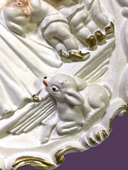Load image into Gallery viewer, Vintage 1950s Chalkware Lady Wall Plaques Set Dogs Babies Vanity Gold Rococo