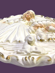 Load image into Gallery viewer, Vintage 1950s Chalkware Lady Wall Plaques Set Dogs Babies Vanity Gold Rococo