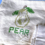 Load image into Gallery viewer, Vintage Fruit Embroidered Tea Towels Set 3 Farmhouse Kitchen Cross Stitch
