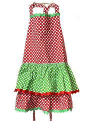 Load image into Gallery viewer, Women’s Polka Dot Apron Red Green Retro Style Adjustable Ties NWOT