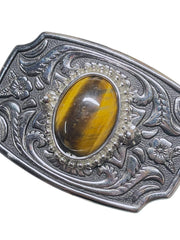 Load image into Gallery viewer, Western Silver Tone Belt Buckle Tiger Eye Stone Women's Kids 1.25" Belt