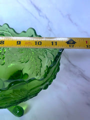 Load image into Gallery viewer, Vintage Glass Harvest Grape Green Footed Fruit Bowl Scalloped 12"