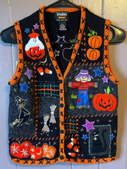 Load image into Gallery viewer, Vintage 90s Studio Boo Halloween Sweater Vest P/S Pumpkin Witch Cat Embroidered