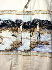 Load image into Gallery viewer, Roper Western Graphic Shirt Men’s L Distressed Cowboy Landscape Print | As-Is