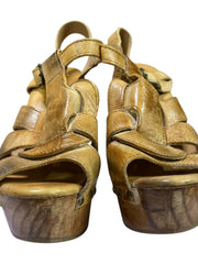 Load image into Gallery viewer, Bed Stu Melissa Tan Leather Wood Platform Clog Heels Sandals Women's 8.5