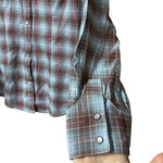 Load image into Gallery viewer, Vintage Wrangler Western Snap Shirt – Women’s M – Brown &amp; Blue Plaid w/ Pink Metallic Thread
