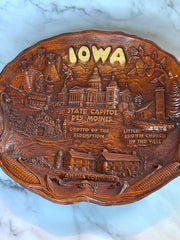 Load image into Gallery viewer, Vintage Lugene's Inc Iowa Souvenir Faux Wood Resin Bowl Wall Plaque 11.5"