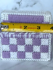 Load image into Gallery viewer, Vintage Handmade Plastic Canvas Coaster Set 4 Holder Purple White Needlepoint