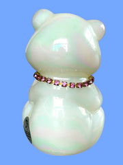 Load image into Gallery viewer, Fenton October Birthstone Bear Iridescent Glass Pink Rhinestone Collar Signed