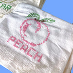 Load image into Gallery viewer, Vintage Fruit Embroidered Tea Towels Set 3 Farmhouse Kitchen Cross Stitch
