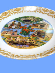 Load image into Gallery viewer, Vintage New Mexico Souvenir Plate 8" Carlsbad Caverns Taos Santa Fe Gold Trim