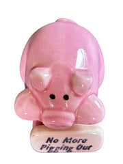 Load image into Gallery viewer, Vintage Pink Ceramic Pig No More Pigging Out Figurine Taiwan R.O.C. Kitsch