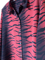 Load image into Gallery viewer, Vintage Red &amp; Black Tiger Stripe Button-Up Shirt Unisex Shell Buttons