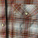 Load image into Gallery viewer, Vintage Wrangler Western Snap Shirt – Women’s M – Brown &amp; Blue Plaid w/ Pink Metallic Thread
