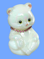 Load image into Gallery viewer, Fenton October Birthstone Bear Iridescent Glass Pink Rhinestone Collar Signed