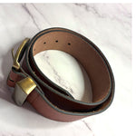 Load image into Gallery viewer, Cleo + Wolf Burnished Edge Genuine Leather Belt Brown Gold Buckle Size S 2" Wide
