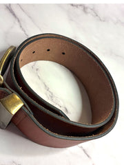 Load image into Gallery viewer, Cleo + Wolf Burnished Edge Genuine Leather Belt Brown Gold Buckle Size S 2" Wide