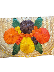 Load image into Gallery viewer, Vintage Woven Straw Raffia Envelope Clutch Tropical Floral Boho Island Purse