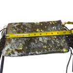 Load image into Gallery viewer, Western Cowhide Leather Fringe Wristlet Clutch Metallic Gold Hair-On Hide Bag
