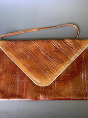 Load image into Gallery viewer, Vintage Genuine Eel Skin Purse Brown Exotic Leather Shoulder Bag 80s