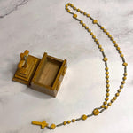 Load image into Gallery viewer, Vintage Wooden Rosary Box Crucifix Cross Sliding Lid Mini Beaded Rosary Catholic
