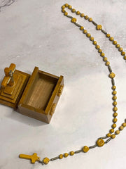 Load image into Gallery viewer, Vintage Wooden Rosary Box Crucifix Cross Sliding Lid Mini Beaded Rosary Catholic