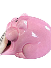 Load image into Gallery viewer, Vintage Pink Ceramic Pig No More Pigging Out Figurine Taiwan R.O.C. Kitsch