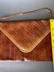 Load image into Gallery viewer, Vintage Genuine Eel Skin Purse Brown Exotic Leather Shoulder Bag 80s