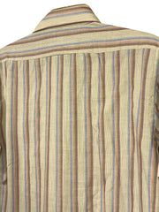 Load image into Gallery viewer, Vintage Contour Fitted Stripe Shirt – Earth Tones, Retro Summer Button-Up (M)