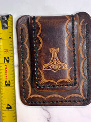 Load image into Gallery viewer, Harley-Davidson Tooled Leather Magnetic Money Clip Card Holder Belt Clip Biker