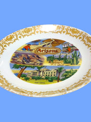 Load image into Gallery viewer, Vintage Arizona Souvenir Plate 8" Grand Canyon Coolidge Dam State Capitol Gold