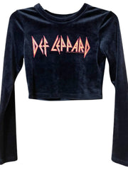Load image into Gallery viewer, Def Leppard Cropped Long Sleeve Top Women’s Small Black Velvet Band Tee Graphic