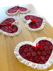 Load image into Gallery viewer, 4pc Handmade Reversible Heart Placemats Red Bandana Fall Fabric Cottage