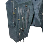 Load image into Gallery viewer, Vintage Black Suede Fringe Western Vest Concho Beaded Cowboy Biker Unisex Small - Lisa Lassi
