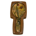 Load image into Gallery viewer, Vintage Lucite Style Pressed Flower Spoon Rest Ladybug Faux Wood Handmade
