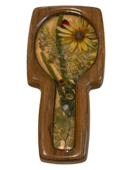 Load image into Gallery viewer, Vintage Lucite Style Pressed Flower Spoon Rest Ladybug Faux Wood Handmade