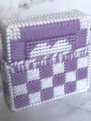 Load image into Gallery viewer, Vintage Handmade Plastic Canvas Coaster Set 4 Holder Purple White Needlepoint
