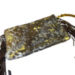 Load image into Gallery viewer, Western Cowhide Leather Fringe Wristlet Clutch Metallic Gold Hair-On Hide Bag
