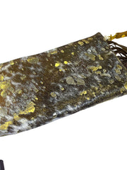 Load image into Gallery viewer, Western Cowhide Leather Fringe Wristlet Clutch Metallic Gold Hair-On Hide Bag